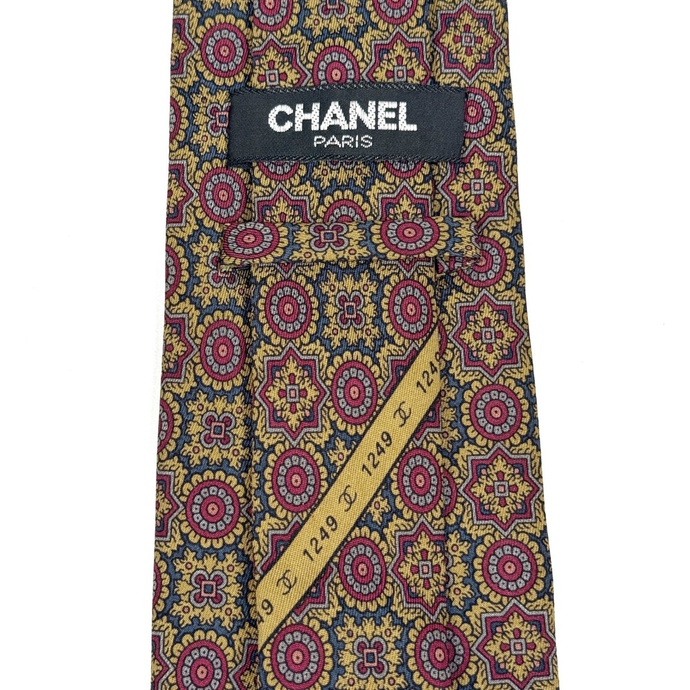 CHANEL Paris Necktie Gold Burgundy Medallion Logo‎ Men's Luxury Designer Tie - Picture 3 of 6